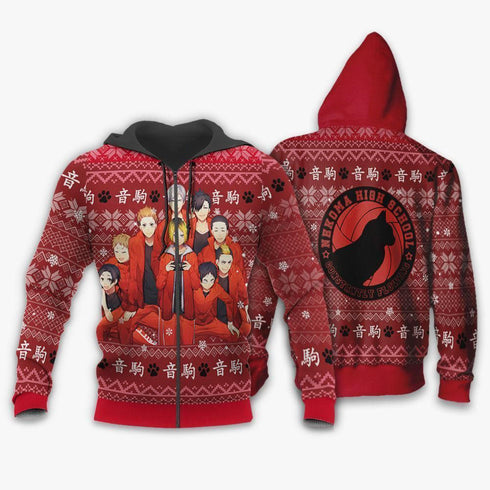 Divesart - Maglione natalizio e felpa con cappuccio Nekoma High Ugly Haikyuu Anime Xmas Shirt